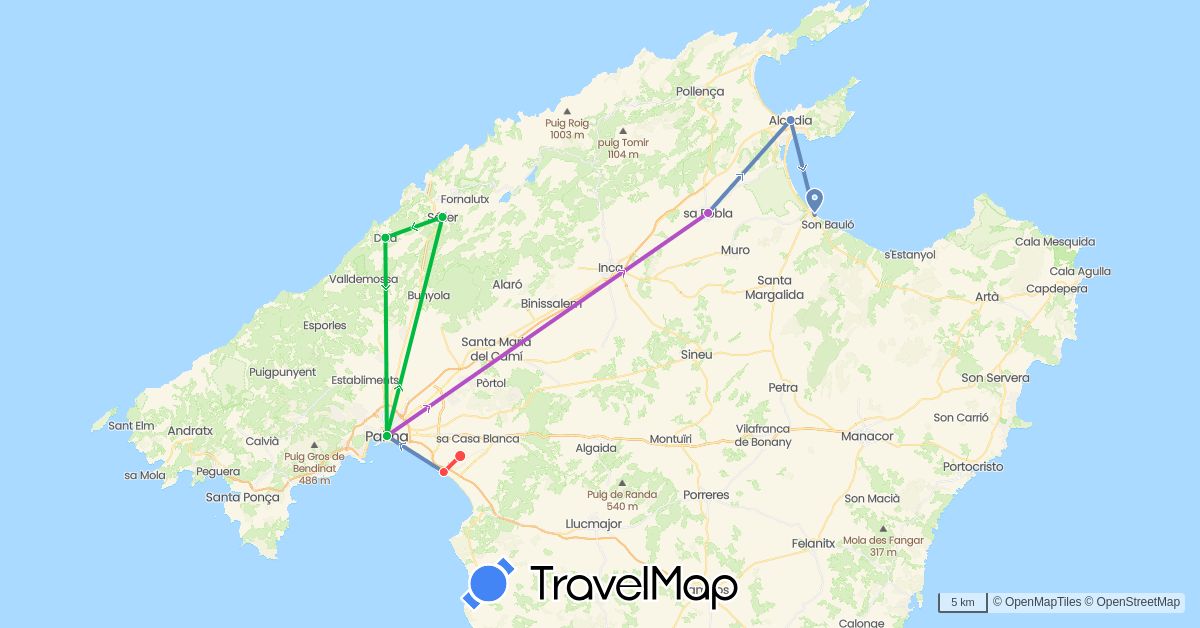 TravelMap itinerary: driving, bus, cycling, train, hiking in Spain (Europe)