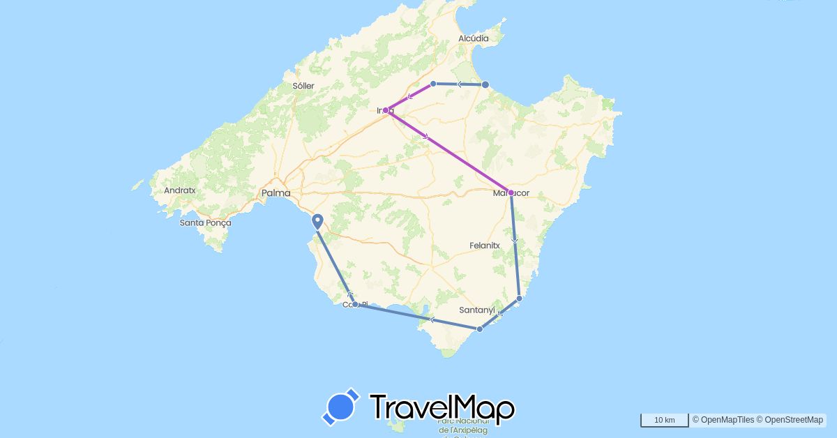 TravelMap itinerary: driving, cycling, train in Spain (Europe)